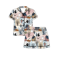 Ensemble de pyjamas en bambou et élasthanne certifiés CPC et CPSIA, pyjamas courts assortis pour adultes et tout-petits, vêtements en gros pour Halloween