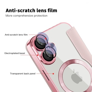 <span class=keywords><strong>IPhone</strong></span> 17 Pro Max 15 Plus 16 Pro 14 <span class=keywords><strong>13</strong></span> 12 avec fente pour carte et étui de <span class=keywords><strong>protection</strong></span> pour objectif Étui de téléphone en cuir magnétique galvanisé - Product Image 4