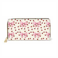 Dompet Wanita Panjang Motif Pita Kulit PU Grosir, Dompet Koin Mini Lucu dengan Ritsleting, Dompet Kartu Kredit Custom