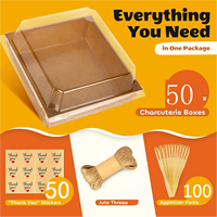 Boîtes carrées en papier kraft pour charcuterie avec couvercles transparents, étiquettes de remerciement et ficelle – Contenants alimentaires jetables pour desserts, gâteaux et conserves