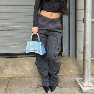 Pantalons streetwear pour femmes, très vendus, <span class=keywords><strong>avec</strong></span> <span class=keywords><strong>de</strong></span> nombreuses poches, jeans cargo en coton, baggy pour femmes - Product Image 1