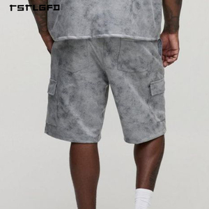 Shorts cargo tie-dye personnalisés pour homme, effet délavé, grandes poches, en molleton de coton, mi-longs, style streetwear - Product Image 2