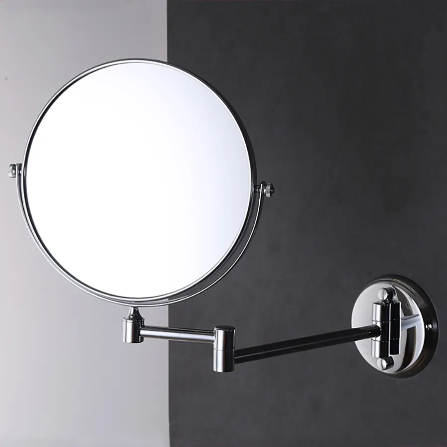 مرآة معززة للاستحمام، مرآة تجميل ووضع الميك آب، يمكن تثبيتها على الحائط وقابلة للطي ثلاث مرات، مرآة حلاقة مزدوجة الوجه للحمام