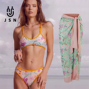 JSN 2023baru Pakaian Renang Antik Trendi Bikini Baju Renang Cetak Reversibel dengan Penutup