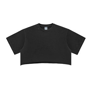 Camiseta de gran tamaño de algodón lavado 280GSM Crop desgastado para mujer - Product Image 1