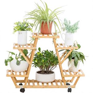 Estante de Bambú de 4 Niveles para 6 Macetas, con Recubrimiento Epóxico, Minimalista, para Jardín, Soporte para Múltiples Macetas - Product Image 1