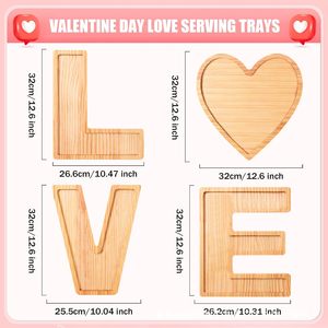 Wooden Serving <b>Tray</b> Love Letter Shape Heart Pine Cheese <b>Snack</b> <b>Tray</b> For Valentine's Day Decorations - Product Image 4