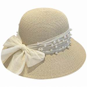 Summer New Pearl Mesh Sunshade <b>Straw</b> <b>Hat</b> Female Bowknot Bucket <b>Hat</b> Wholesale - Product Image 1