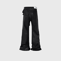 High Street Samurai Jeans Pantalon Micro-Lara enduit de colle noir en pur coton avec Wax Flare Loose Stacked Design Jeans Baggy