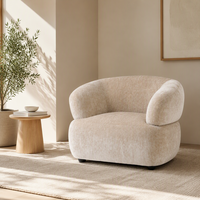 Fauteuil d'appoint moderne en chenille beige, fauteuil barillet avec dossier incurvé et assise moelleuse, fauteuil rembourré pour salon