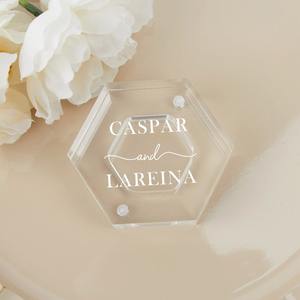 Boîte à bagues hexagonale en acrylique classique pour fournitures de bureau avec impression personnalisée, conception monobloc pour demande en mariage - Product Image 2