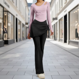 Ensemble de yoga haut de gamme pour femme, épaules dénudées, avec coussinets de poitrine, design amincissant, en Spandex/Polyester écologique et respirant - Product Image 1