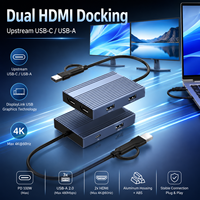 Adaptador DisplayLink USB C a Doble HDMI 4K 60Hz 6 en 1, Hub Híbrido Tipo C USB A, Estación de Acoplamiento para Dos Monitores, Compatible con MacBook M1 M2 M3