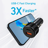 Chargeur de voiture USB C 2 ports 48W, adaptateur secteur double USB-C et USB-A pour voiture, charge rapide PD/QC, allume-cigare pour iPhone 17