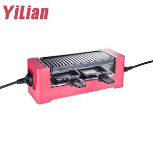 1500W 2 شخص الفولاذ المقاوم للصدأ الكهربائية منخفضة الطاقة Raclette Grill مع اثنين من نصف حجم لوحات غير عصا شواء شواء