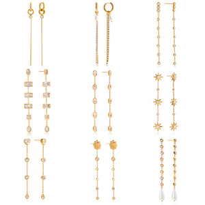 <b>Tassel</b> Drop <b>Earrings</b> 18K Stainless Steel Zircon Geometric Design Everyday Wear Prong Setting Line Pattern - Product Image 5