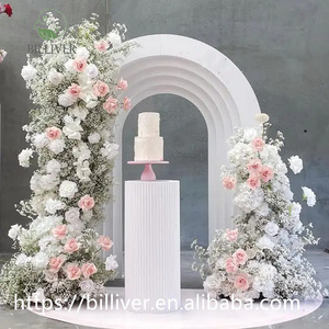 Perlengkapan Pernikahan Ulang Tahun Pengantin Premium Lengkungan Bunga Ungu Papan Latar Belakang PVC Desain Riak Pink dan Biru yang Dapat Disesuaikan - Product Image 1