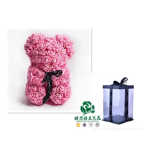 Urso de rosa romântico artesanal, boneco de urso de flores de simulação de espuma feita à mão para presentes do dia dos namorados