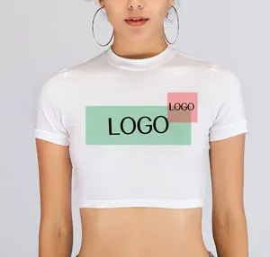 Summer Fashion Custom Logo Print Crop Top White Women Plain Tight Crop Tops Tshirt