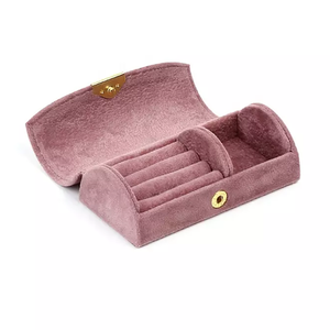 Elegant <b>Beige</b> Velvet Jewelry Box with Zipper Gift Packaging for Pendant Earrings Ring - Product Image 5