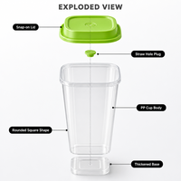 Gobelets à bulles en plastique PP carrés avec logo personnalisé, gobelets à smoothie jetables de 26 oz et 32 oz, gobelets à thé au lait avec couvercles pour thé au lait à bulles