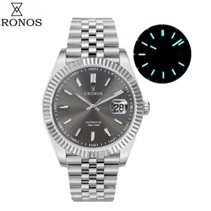 Montre de luxe pour homme Cronos DateJ, bracelet en acier inoxydable à 5 maillons, PT5000 Miyota 9015, résistance à l'eau 100 m, saphir L6046M - Product Image 1