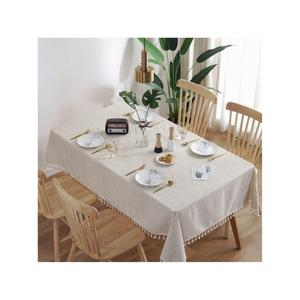 Half White Striped Sustainable Affordable 100% Cotton Embroidered Green 4ft Tablecloth for Family Gatherings Machine Washable - Product Image 3