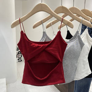 Caraco d'Été pour Femme, Débardeur à Dos Esthétique Intégré, Haut sans Couture avec Bonnets Uniques en Coton, Vêtement de Rue sans Manches - Product Image 2