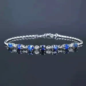 Venta al por mayor de lujo 18k oro blanco joyería de las mujeres de 2.5ct Natural Azul zafiro pulsera brazalete