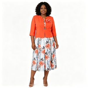 Ensemble robe et veste fleurie 2 pièces pour femmes grandes tailles, élégant, mi-long, imprimé, vêtements grande taille - Product Image 1