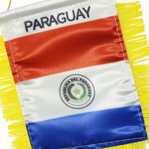Mini Bandera Personalizada de Satén para Coche, Accesorios de Exhibición de Paraguay con Borlas Amarillas, Bandera Impresa Digitalmente - Product Image 5