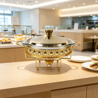 Plats de service ronds en acier inoxydable doré 2,0 L pour hôtels, restaurants, banquets de mariage, chauffe-plats en verre pour buffet
