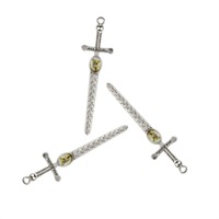 Pendentif religieux en forme d'épée de l'archange Saint Michel, finition argent vieilli, pour la fabrication de colliers de chapelet et de bijoux, vente en gros