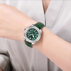 Montre à quartz pour <span class=keywords><strong>femme</strong></span> Louie Juelen avec aiguilles serties de diamants, bracelet en cuir véritable, résistance à l'eau 3 ATM, boîtier en acier inoxydable - Product Image 1
