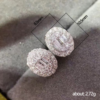 Kadınlar için Baget Halo Oval Saplama Küpe, 5mm, Beyaz Altın Kaplama Pirinç Kübik Zirkonya Pave, Kore Tarzı