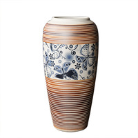 Vase moderne minimaliste en porcelaine bleue et blanche sculpté à la main pour la décoration de la maison et la culture hydroponique