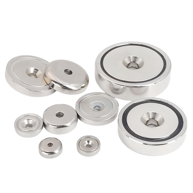 Neodymium Permanent Pot Magnet with Magnetic Swivel Hooks High Flux Rare Earth Magnet in Cup Shape Nickel Coating Pattern Ring