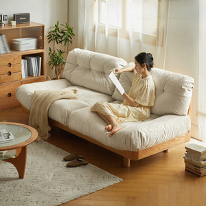 XINYMD Canapé italien en bois de chêne Lit nuage en forme de I Canapé en bois de chêne massif avec éponge pour le salon - Product Image 1