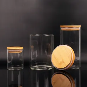 気密クランプ木製蓋付き高品質真空貯蔵瓶ガラス食品スパイス貯蔵瓶