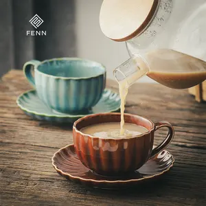 Top beliebte Retro Keramik 250ml Fambe Begonia Großhandel Tee Kaffeetasse und Untertasse