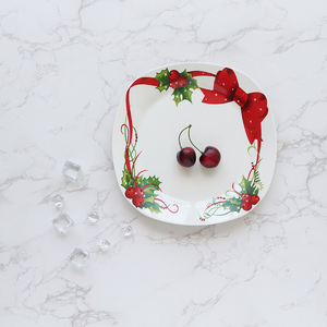 Vaisselle en céramique de style Noël, motif nœud, assiette carrée, plat pour restaurant et hôtel, durable - Product Image 5