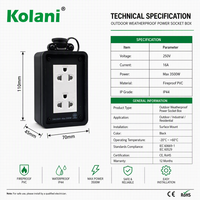 Caja de Conexión Industrial Kolani IP44 Impermeable para Montaje en Superficie, 16A 250V 3500W, Tomacorriente Universal Doble de 3 Pines, PVC Ignífugo para Exteriores