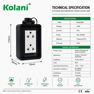 Caja <span class=keywords><strong>de</strong></span> Conexión Industrial Kolani IP44 Impermeable para Montaje en Superficie, 16A 250V 3500W, Tomacorriente Universal Doble <span class=keywords><strong>de</strong></span> 3 Pines, PVC Ignífugo para Exteriores - Product Image 2