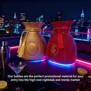 Bouteille de vin en verre en forme de sac porte-bonheur 500 ml avec estampage à chaud pour <span class=keywords><strong>Tequila</strong></span>, Brandy et boissons énergisantes – Estampage Or, Origine Shandong - Product Image 3