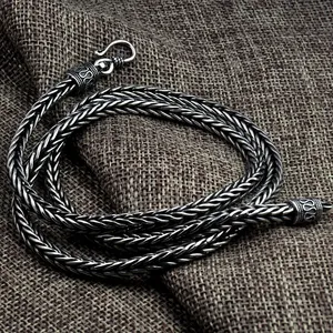 BOCAI Collier Rétro Tendance Punk en Argent Sterling 925 pour Homme, Corde de Chanvre Tressée à la Main, Épaisse et Longue, Style Vintage - Product Image 5