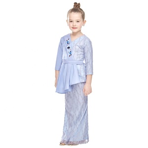 Costume coloré en dentelle pour enfants, ensemble deux pièces, Style musulman, Baju Kurung, vêtements islamiques, nouvelle mode - Product Image 3
