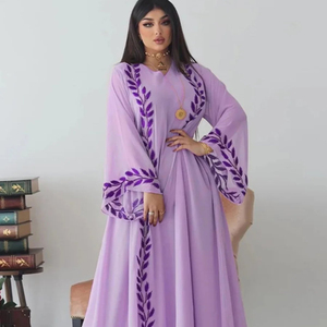 Instock Vestido de mujer musulmana Venta al por mayor Ropa islámica Color sólido Modesto Abaya Vestidos para mujer Listo Stock Vestido musulmán - Product Image 2