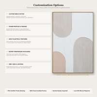 Peinture murale abstraite texturée en relief, rose blush gris, peinture à motifs 3D avec cadre doré