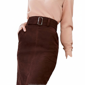 Brown Pencil Skirt for Women <b>Knee</b> Office Velveteen Skirt <b>High</b> Waist Secretary Classic Beige Cotton Skirt - Product Image 1