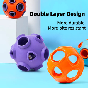 发光双层狗玩具球天然橡胶自清洁磨牙发声玩具 - Product Image 3